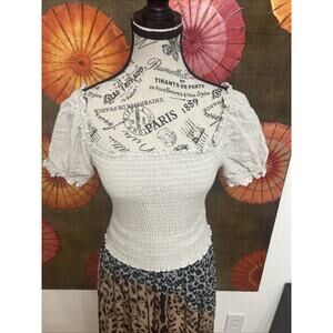 One Clothing Los Angeles Cream Smock Bodice Top Cottage core Boho Chic Sz S